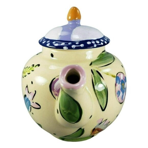 Droll Designs Teapot Tea‎ Pot With Lid Blue Flowers Floral Hand Painted - Picture 4 of 8